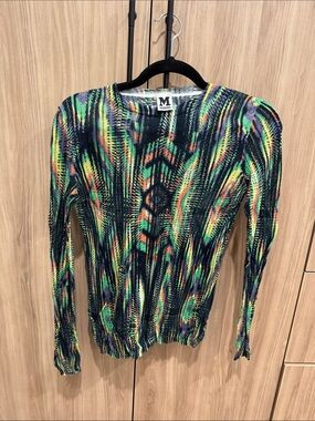 M by Missoni Neon Multicolor Pleated Knit Sweater